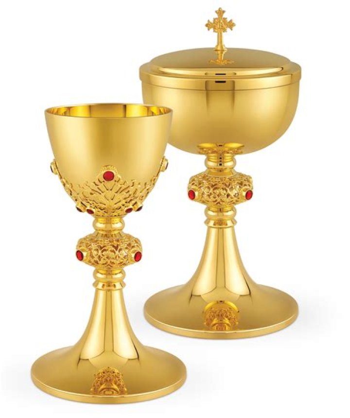 Gold Plated Chalice Set Lance and Holy Communion Spoon — Blessed Celebration